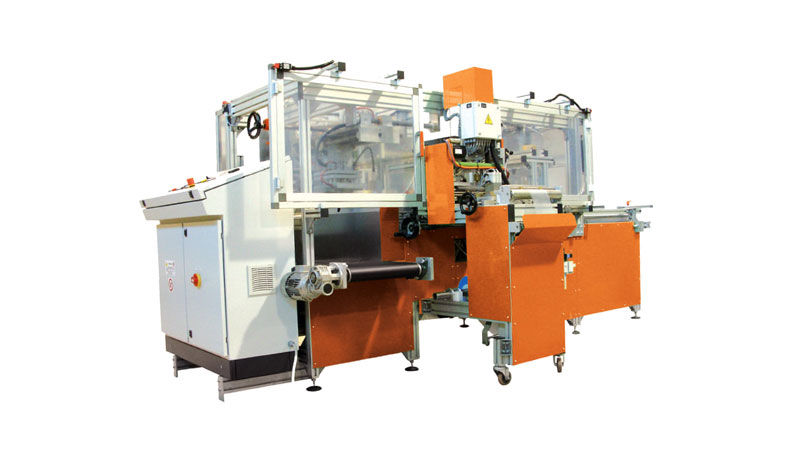 Macchina automatica per saldatura tasca porta-etichetta in PP/PVC su cartellette varie, con inserimento automatico dell’etichetta